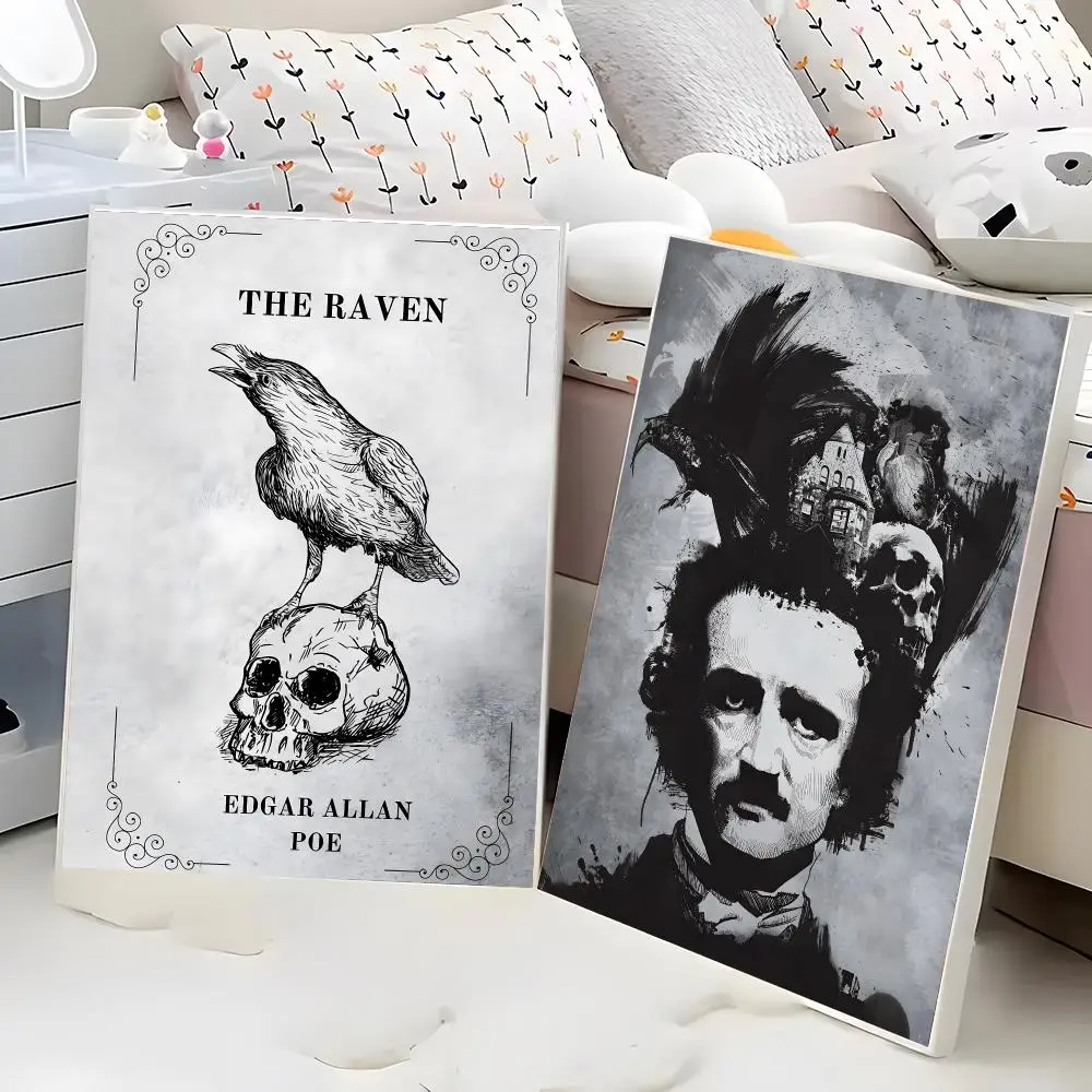 Edgar Allan Poe Gothic Literature Raven Dark Romanticism Master Painting Calligraphy Poster Eco-Friendly Decor Frameless Canvas