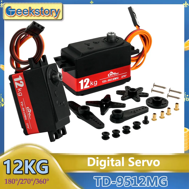 

12 кг TD-9512MG Цифровой серводвигатель с металлической шестерней и угольной щеткой 180 ° /270 ° /360 ° Сервоприводы с коротким кузовом, силовые функции, детали для автомобиля/робота