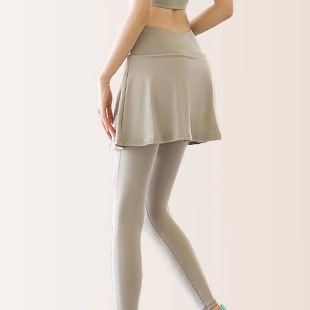 Combined in One Fitness Leggings Tight Contrasting Color Elastic Pants Skirt Thickened Plus Size Sports Yoga Pants Badminton