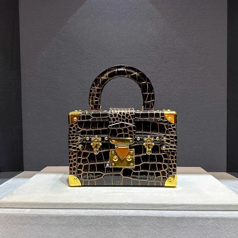 

Luxury Brand Hand-held Stone Pattern Box Bag Colorful Coral Crocodile Leather Bag for Women Sac À Main Femme