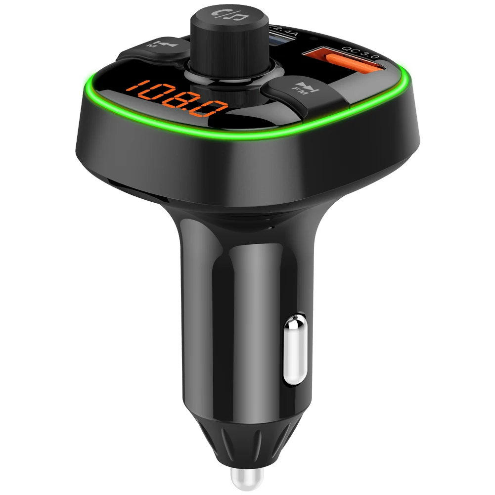 Car Bluetooth FM Transmitter for Car Hi-Fi Wireless Radio Adapter with RGB Light QC3.0 Quick Charge Hands free Calli