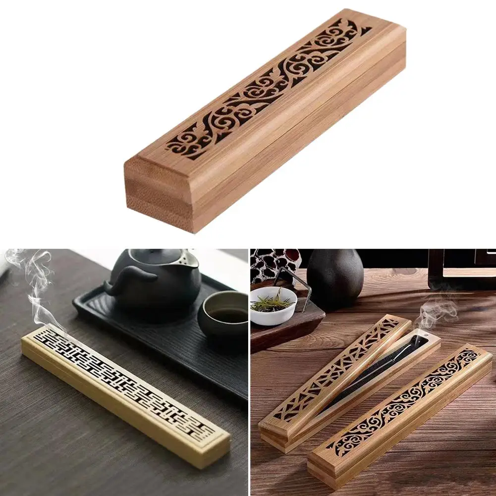 1PC Natural High-end Bamboo Incense Burner With Laying Plate Aromatherapy Wooden Box for Incense Storage Burning Accessories