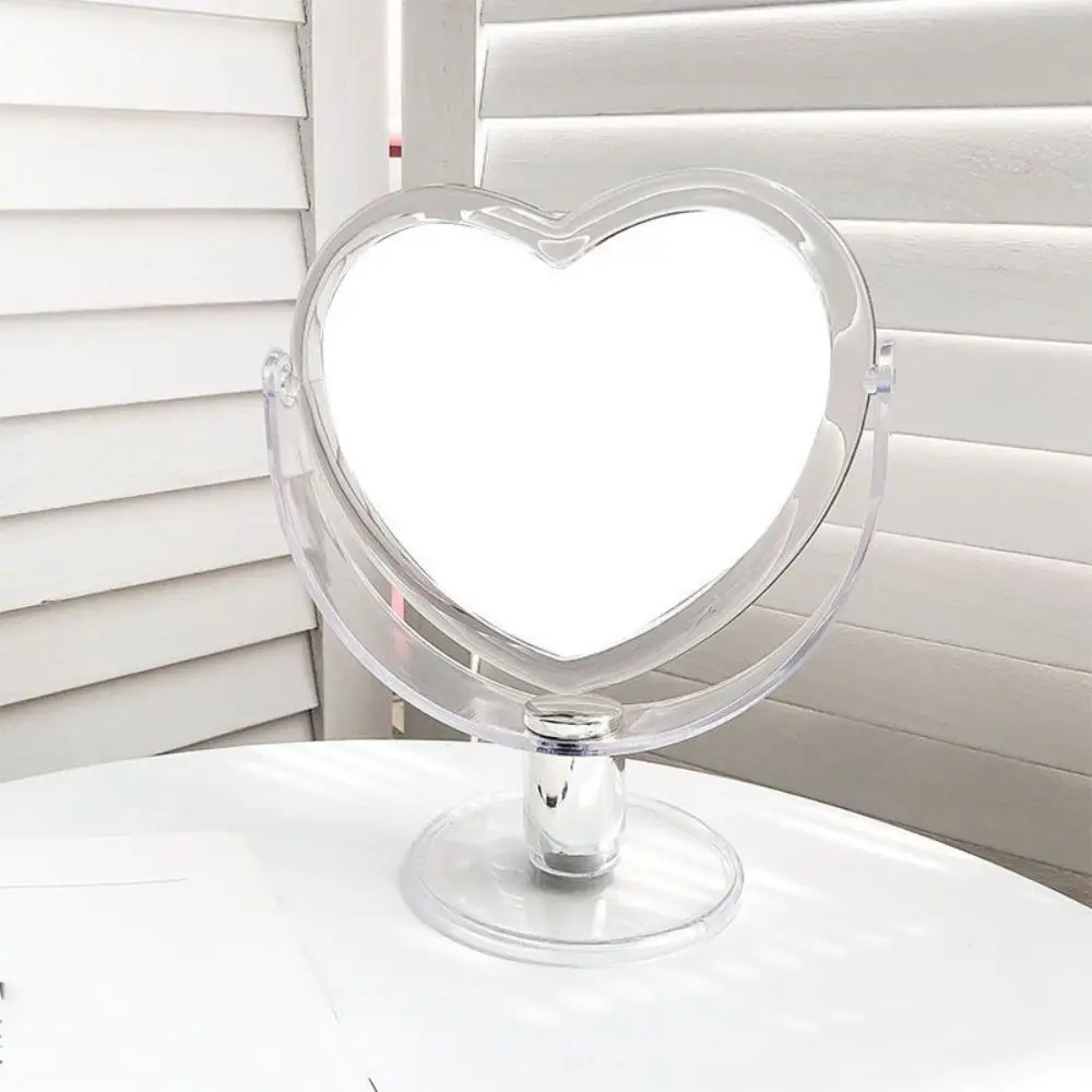 Double-sided Love Makeup Mirror With Base Cute Desktop Makeup Mirror 360 Degree Rotation Heart Shaped Double Sided Mirror Home