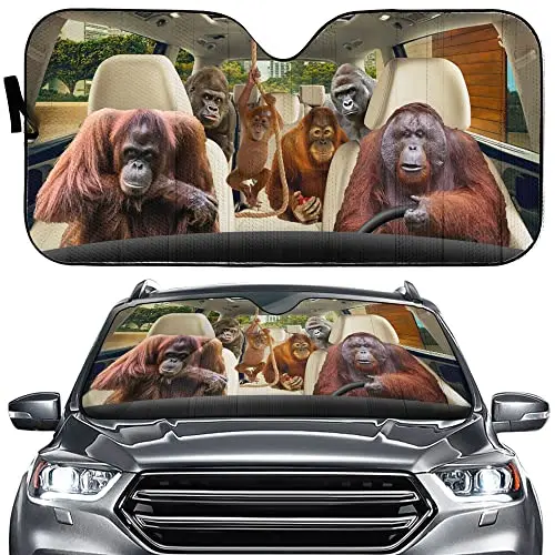 Funny Orangutan Auto Sun Shade Car Windshield Window Cover Sunshade,Ape Car Windshield Sun Shade,Animal Orangutan Car Front Wind