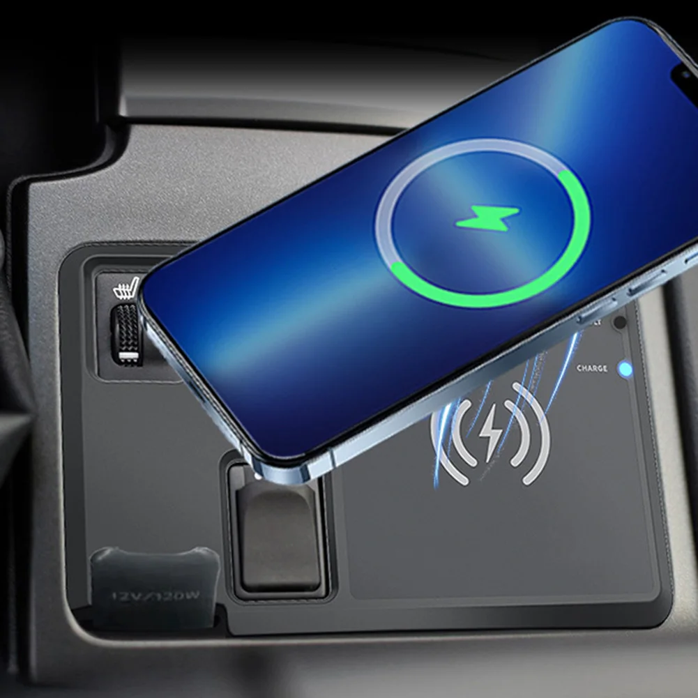 Black Wireless Charging Panel with Left Side Openings for Toyota for Land Cruiser Prado 2010 to 2017 12V Input Support