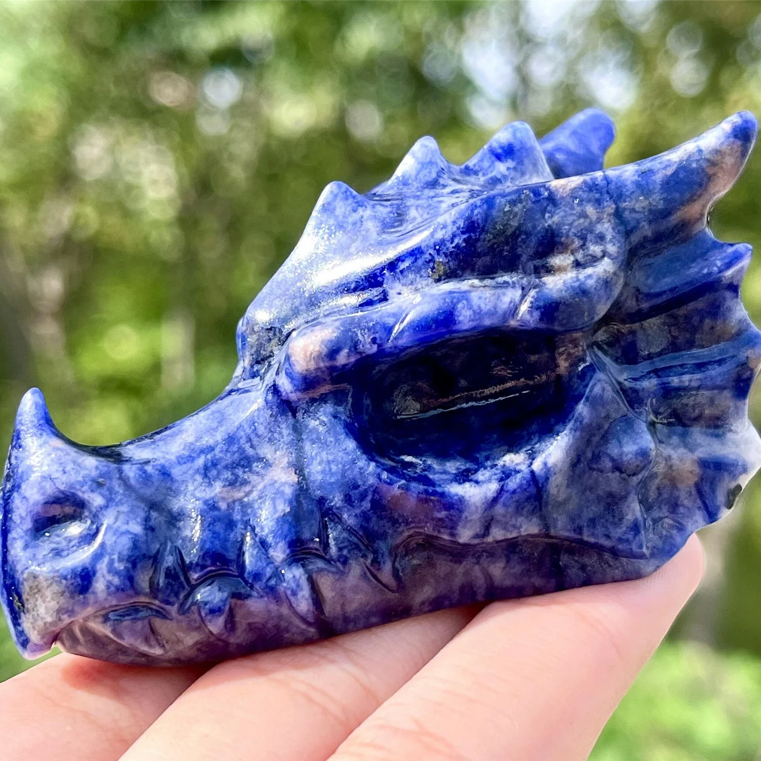 

1PC Handcrafted Sodalite Dragon Skull Carving, Blue Gemstone Figurine, Natural Crystal Home Decor, Healing Crystals Gifts