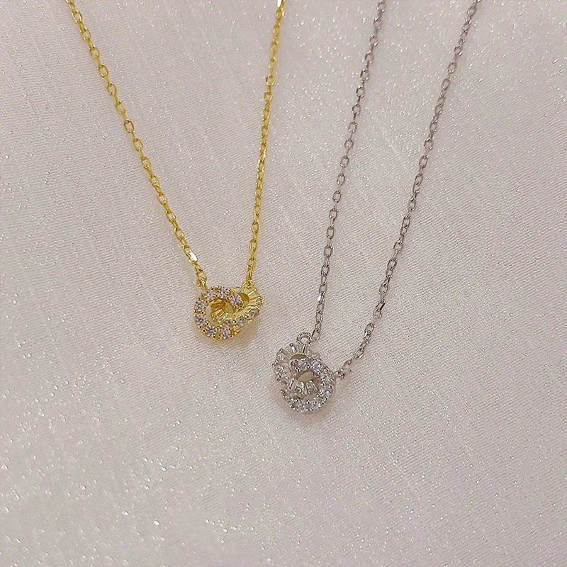 925 Sterling Silver Interlocking Diamond Necklace Light Luxury Double Ring Zircon Pendant Collarbone Chain Simple Jewelry