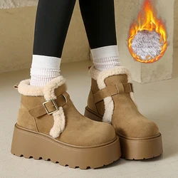 Winter Women Snow Boots 6 CM Platform Buckle Design Shoes Outdoor Fashion Warm Fur Ankle Boot High Quality Casual Plush Shoes 41