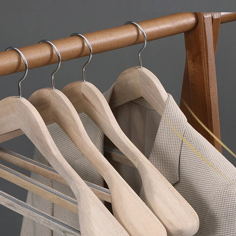 5pcs  Large Wooden Hangers Natural Wood Durable Heavy Duty Coat Hangers Non Slip for Jacket, Pants and Suit Premium Solid Clo