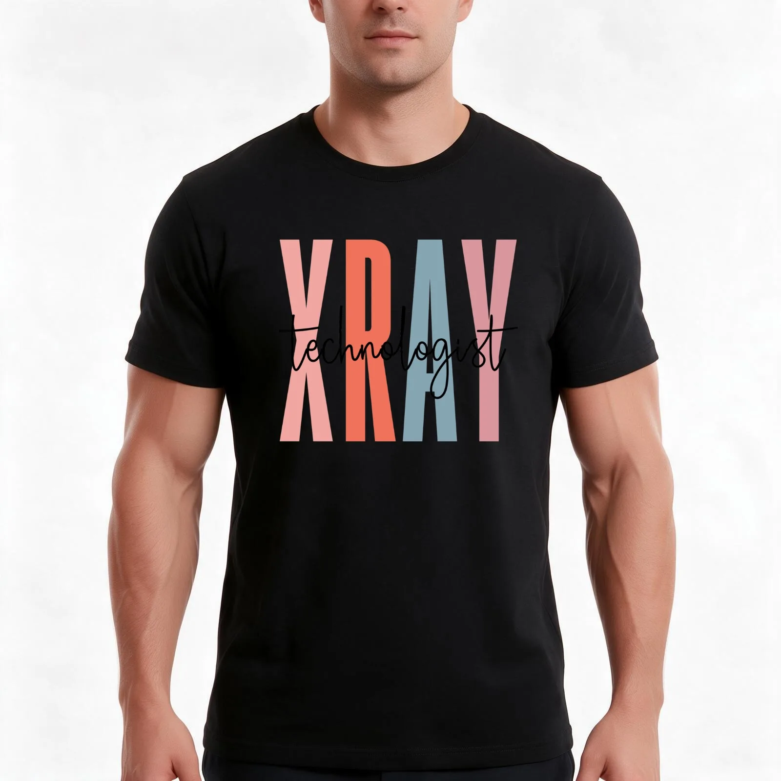XRAY Technologist T-Shirt Summer Casual Cotton Tee Oversized Streetwear Tops Vintage Graphic Print Loose Fit Short Sleeve
