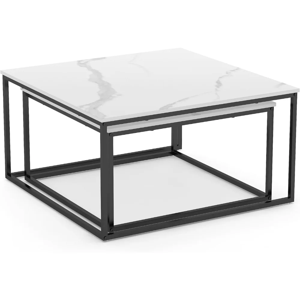 工業用屋外コーヒーテーブルセット、2ピース、ホワイト、リビングルームや寝室に最適、耐久性のあるサイドテーブル