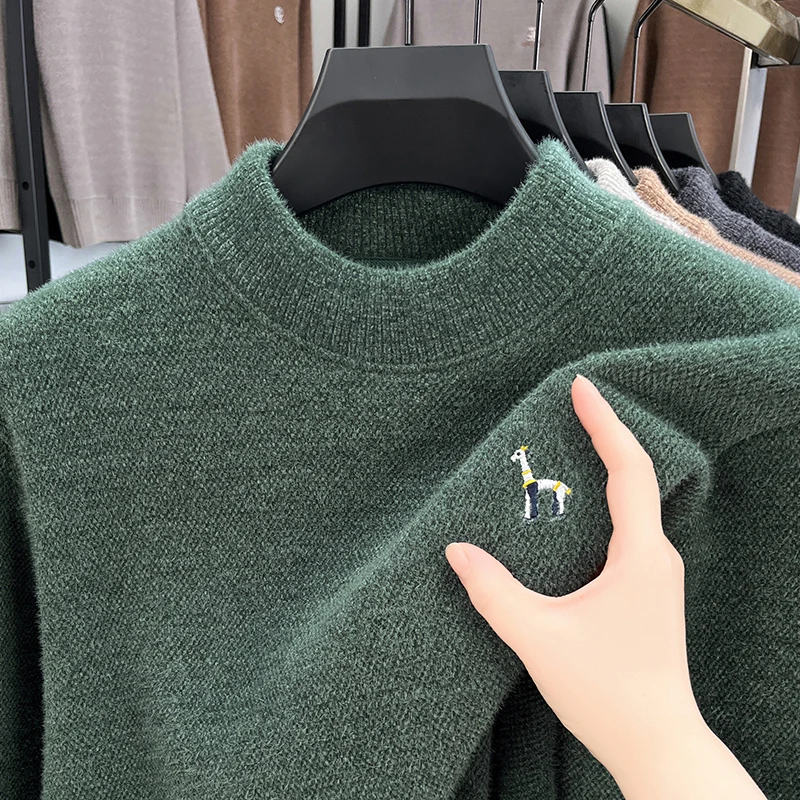 

High end brand men's round neck long sleeved knitted sweater autumn winter fashion dog embroidery boutique casual warm pullover