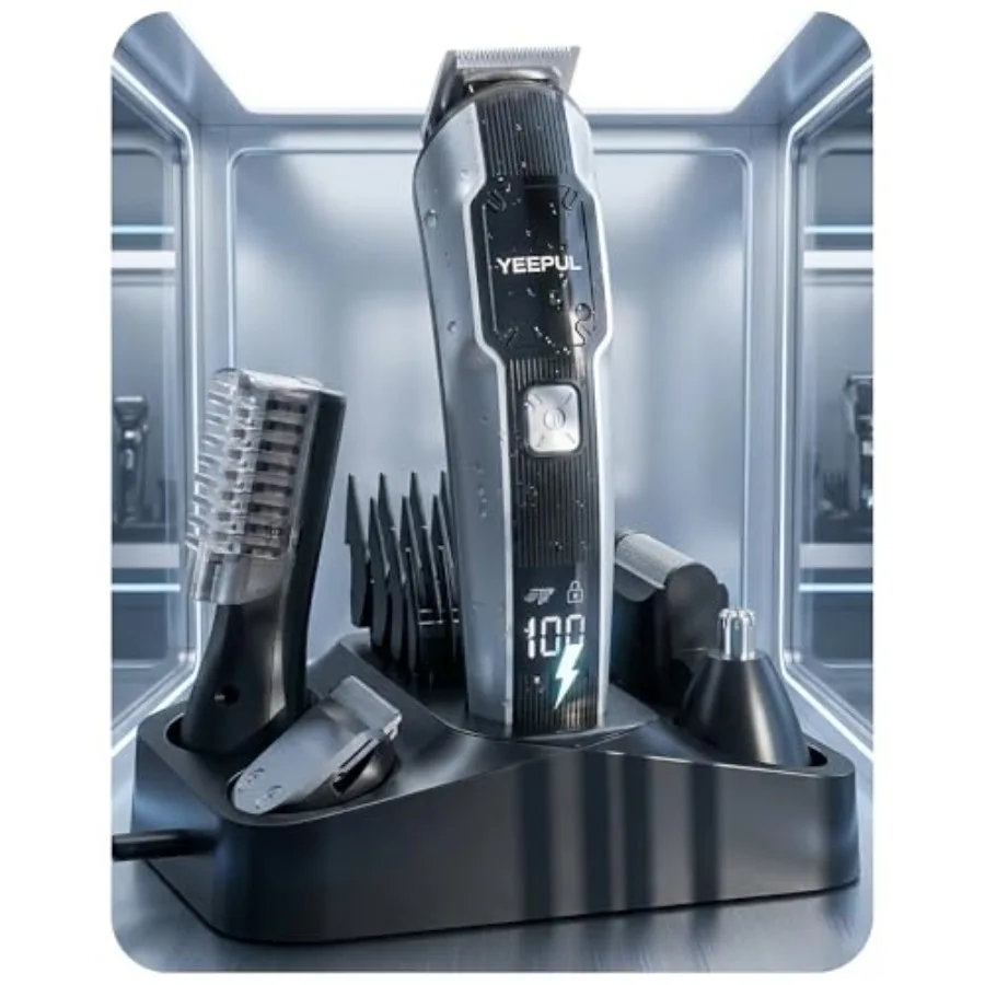 

[2026 Upgraded] Men's Beard Trimmer and Hair Clippers All-in-One Grooming Kit with Charging Dock IPX7 Waterproof Cordless USB-C