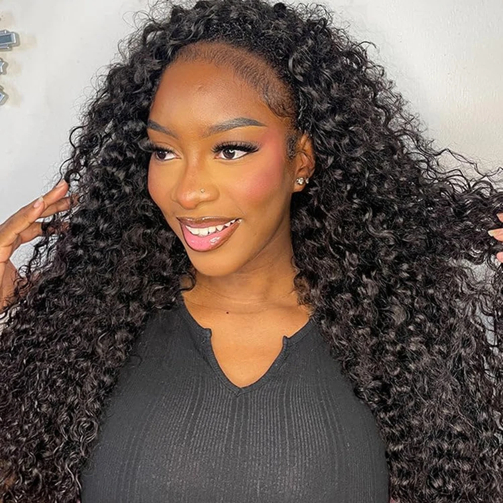 

Water Wave Half Wigs 100% Human Hair Glueless Wigs Wear Go 3 In 1 Half Wig With Drawstring Seamless Flip Over Water Curly Wigs