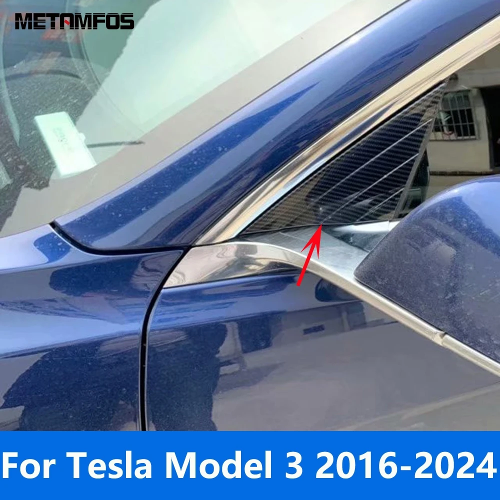 

Accessories For Tesla Model 3 2016-2022 2023 2024 Carbon Fiber Front Window A Pillar Triangle Cover Molding Trim Car Styling