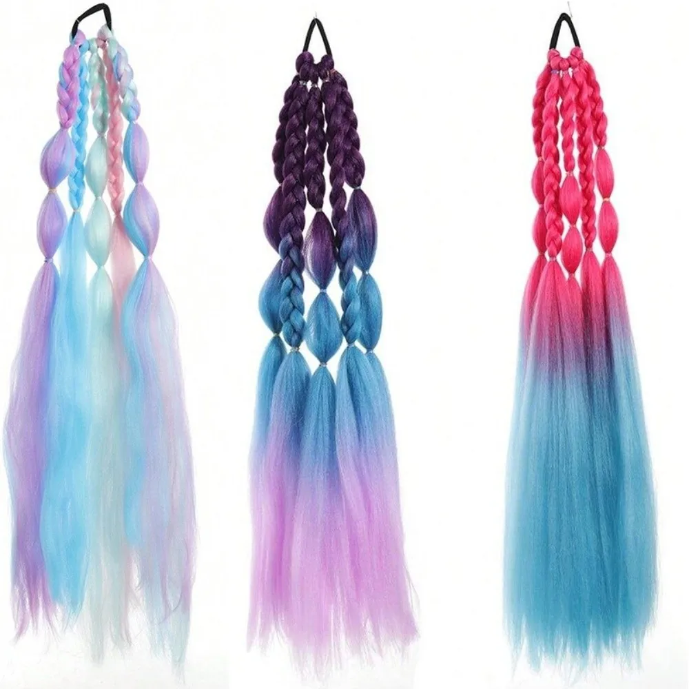 Stylish Colorful Braided Wigs Handmade Gradient Twist Twist Braid Hair Multicolored Bubble Braid Ponytail Hair Accessories