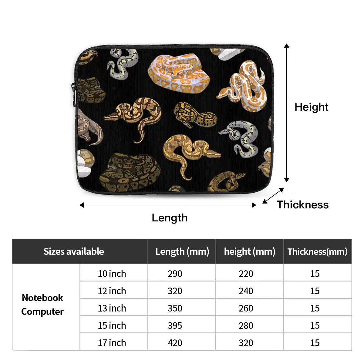 Ball Python Morph Snake Pattern Notebook Laptop Bag Case Pouch 10 12 13 15 17 Inch For Macbook Air Pro Tablet Shockproof CaseBag