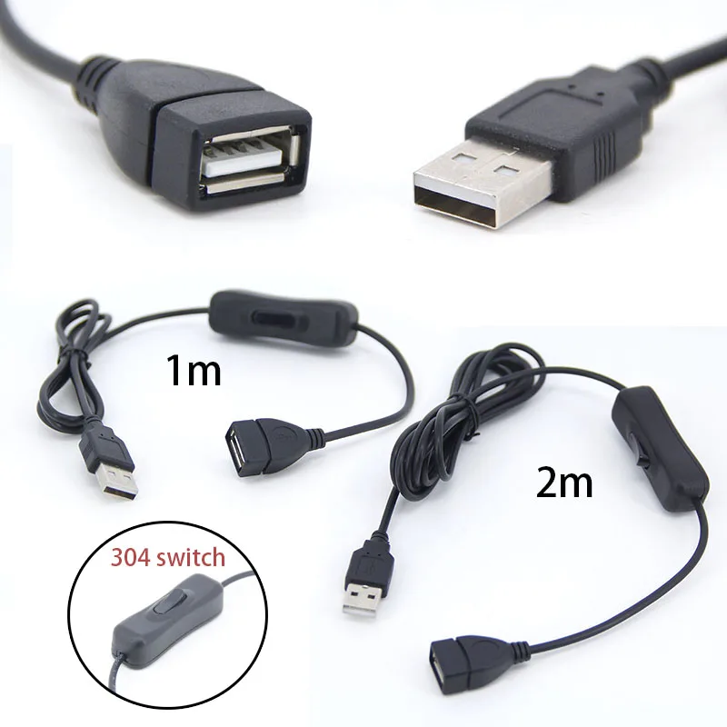 USB 2.0 A Male to A Female Cable with 304 Switch button ON OFF data power charging Extension Extender wire cord A7