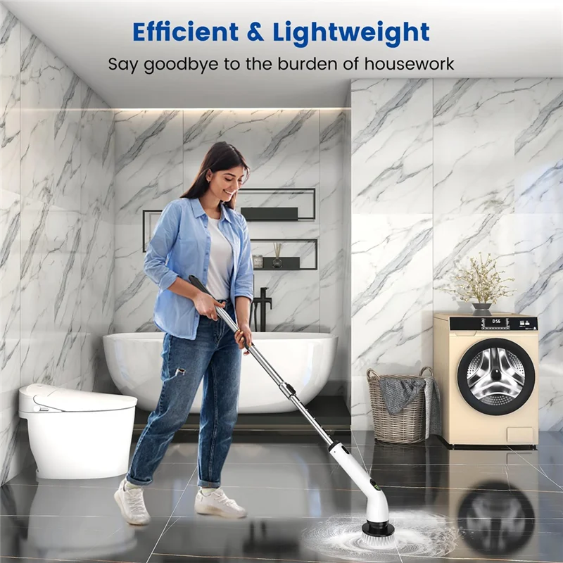 

A74G-Wireless Shower Cleaning Brush Electric Rotary Floor Scrubber Adjustable Speed And Adjustable Extension Handle