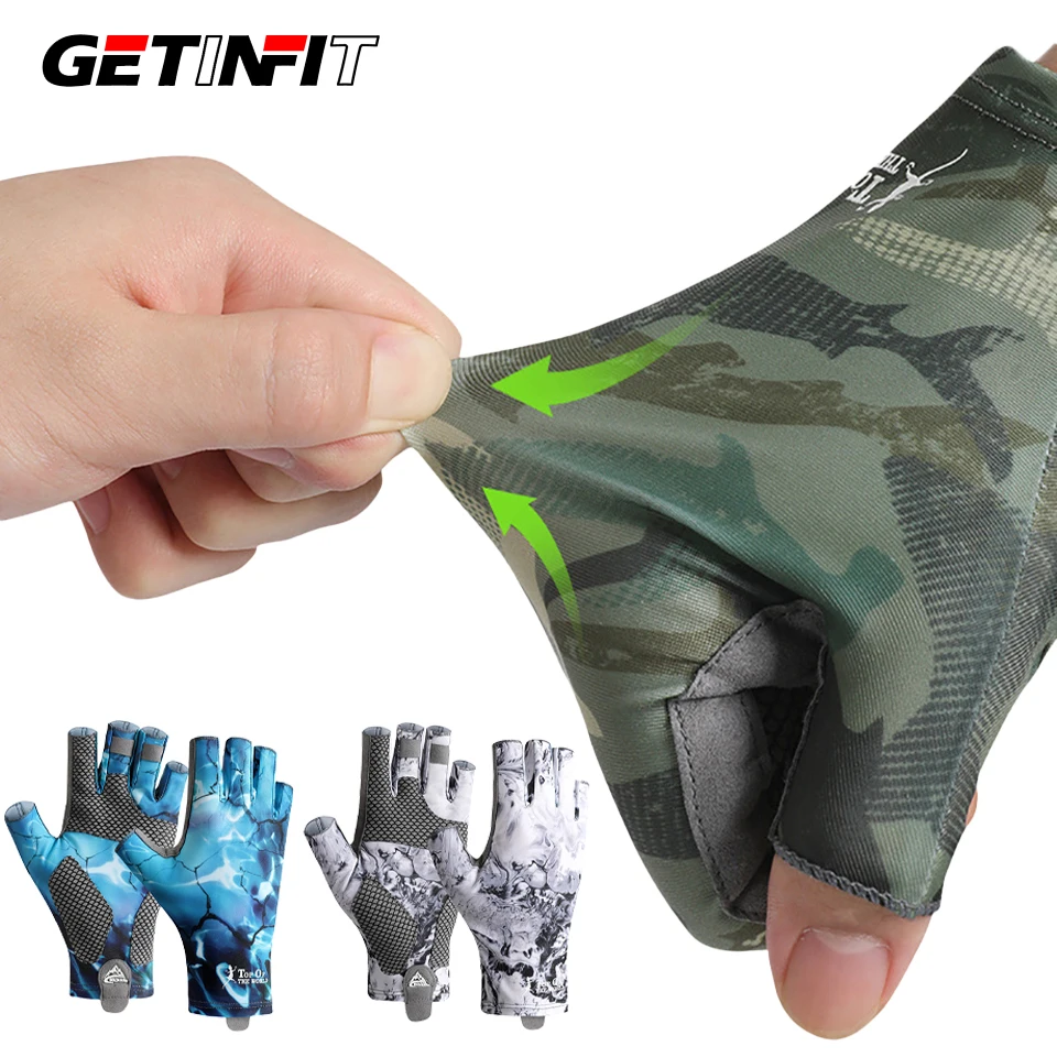 

GETINFIT 1 пара перчаток для рыбалки, противоскользящие перчатки для верховой езды на открытом воздухе, солнцезащитные перчатки с открытыми пальцами, высокоэластичные перчатки из ледяного шелка