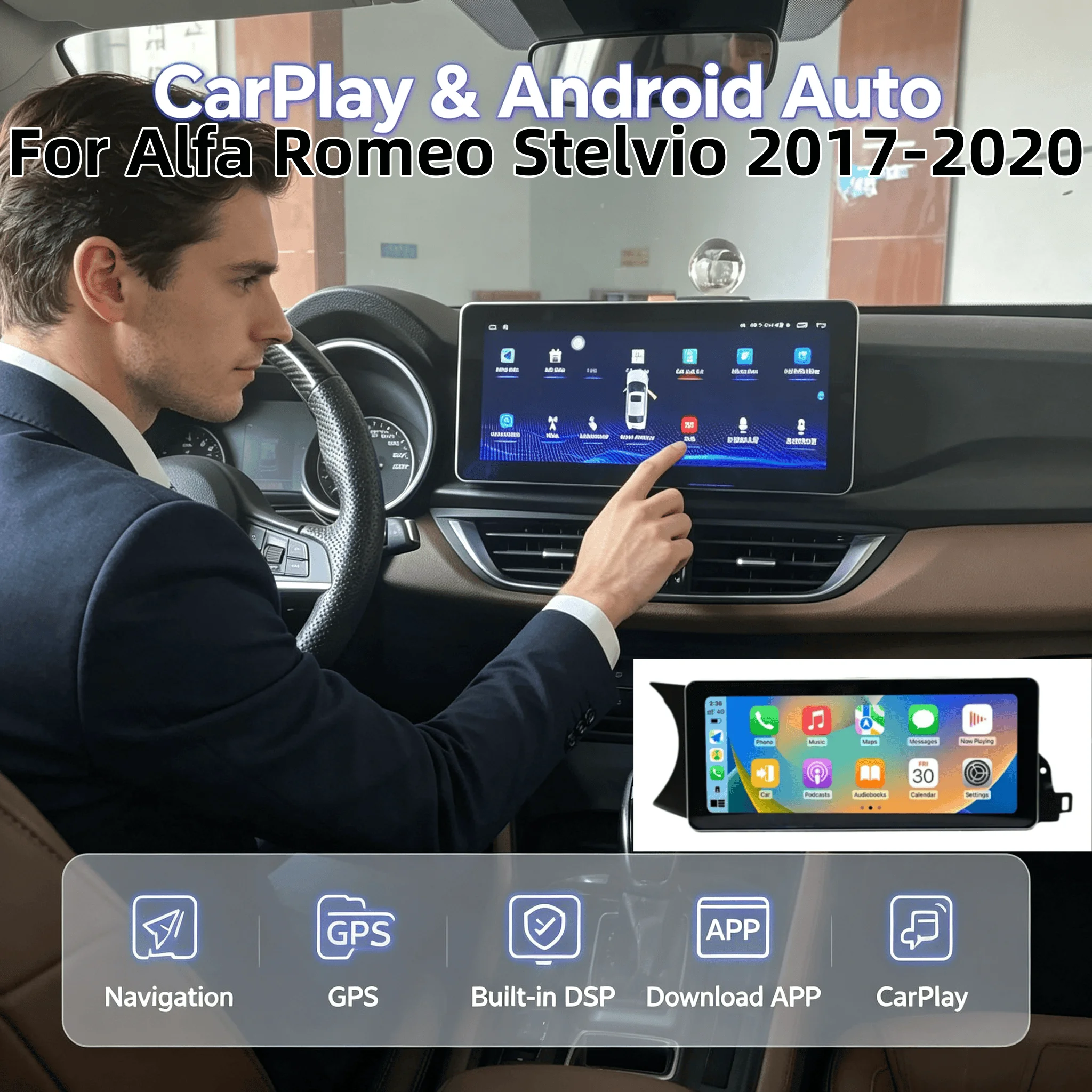 12.3 screen For Alfa Romeo Stelvio 2017-2020 Android 13 Octa Core 1920*720 Car Multimedia Player Stereo Receiver Radio GPS Navi