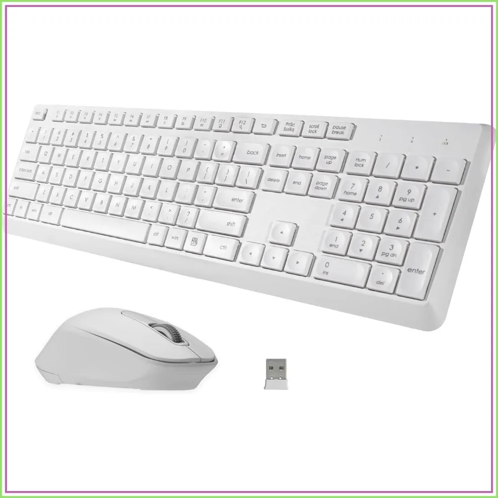Silent Wireless Keyboard and Mouse Combo, 2.4G Full-Size Thin Set, Quiet Ergonomic for Windows/Laptop/PC/PS/Mac Desktop, White