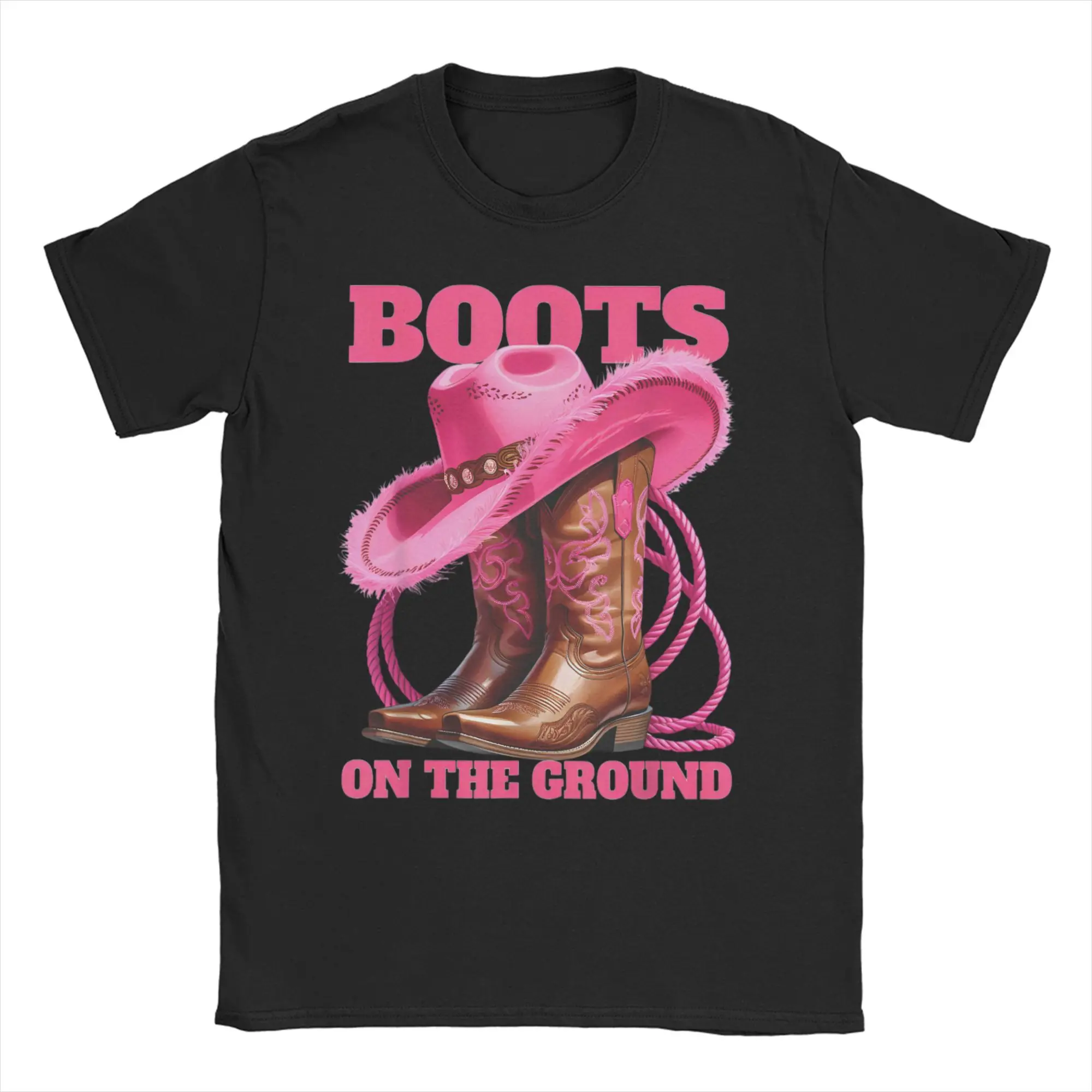 

Boots On The Ground для мужчин и женщин Футболка Розовая Западная кантри-музыка Крутые футболки с коротким рукавом Футболка из 100% хлопка Топы больших размеров