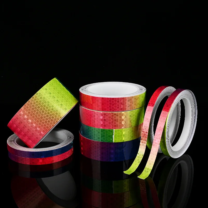 1cm/2cm/3cm/5cm Rainbow PVC Multicolored Reflective Tape Night Light Warning Self Adhesive Decorative Sticker Reflective Film