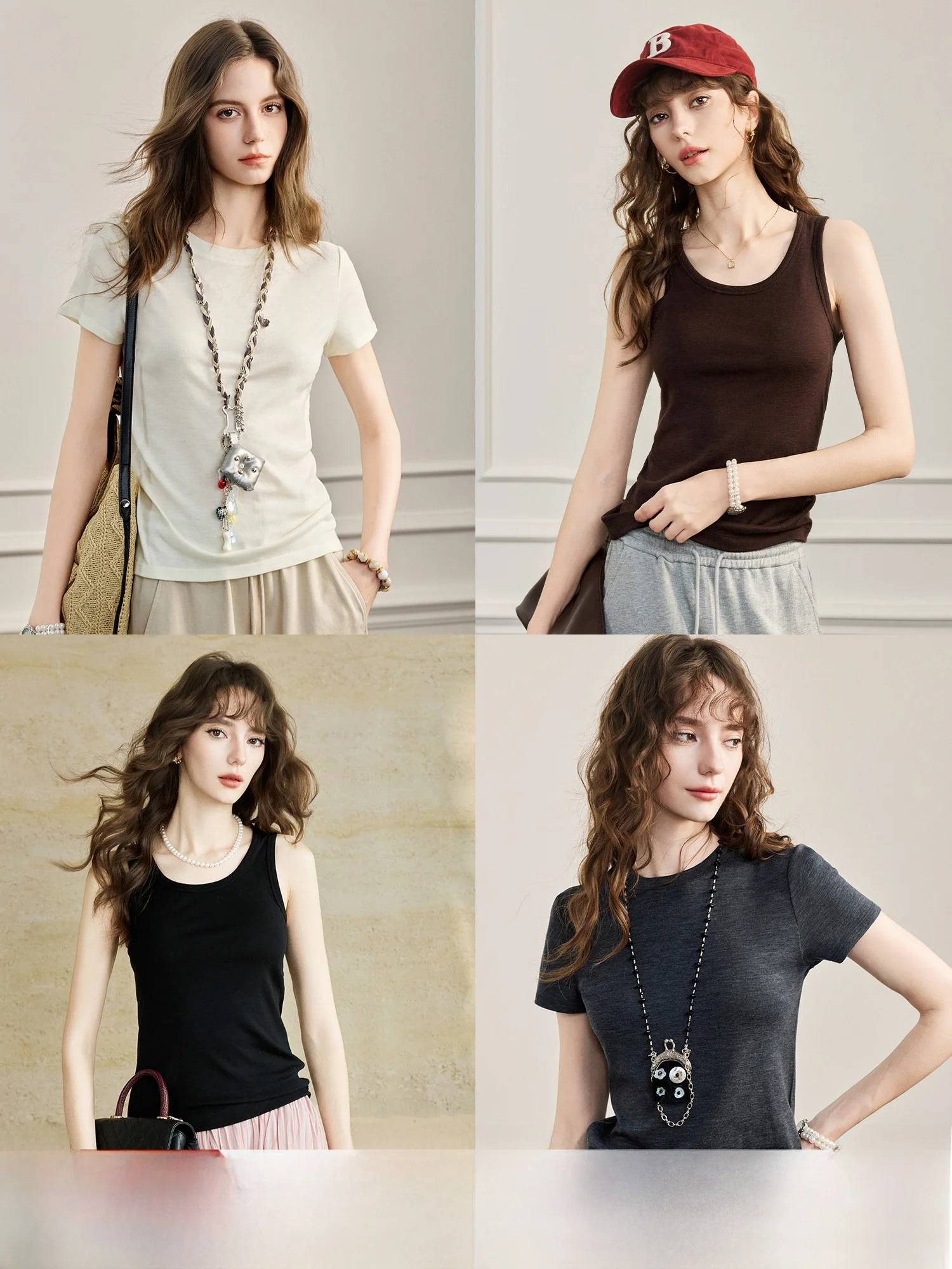 

Super180s Wool Short Sleeve Vest Women's round Neck New T-shirt Comfortable Commute Style Spring Season Ladies Fashion