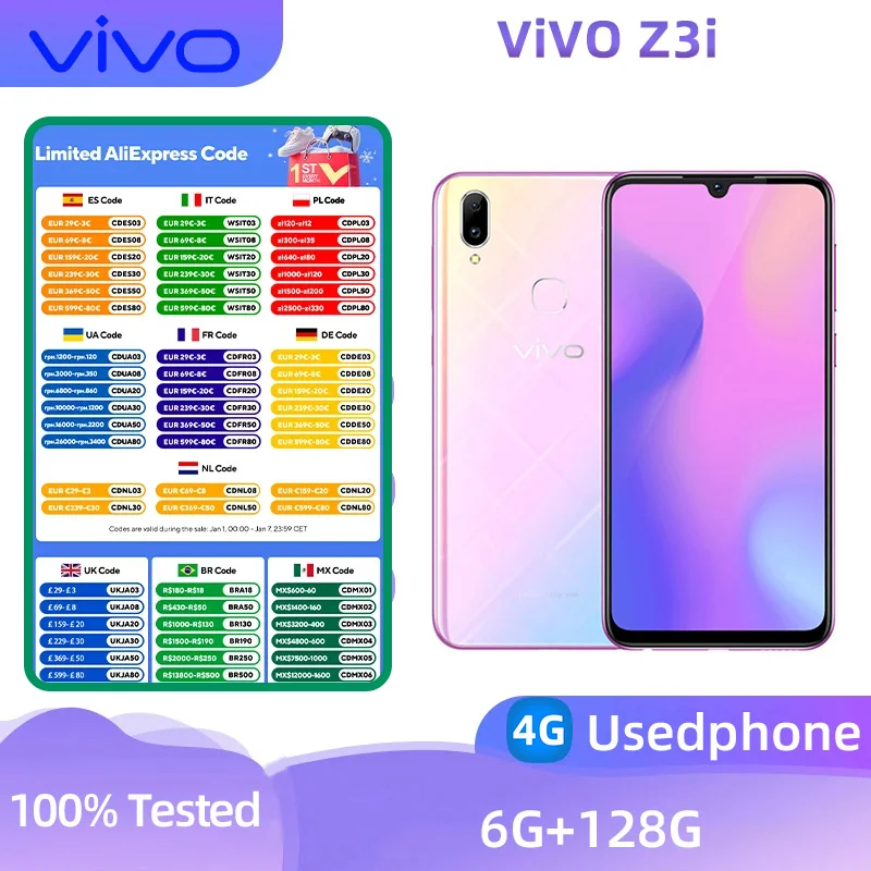 Vivo Z3i 4G smartphone CPU MediaTek Helio P60 6.3-inch screen 16MP camera 3315mAh battery used phone