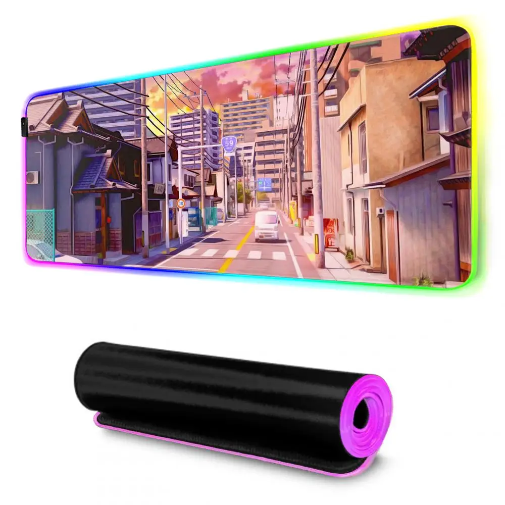 لوحة ماوس أنيمي طوكيو سيتي XXL RGB لوحة ماوس Kawaii ملحقات الألعاب لوحة مفاتيح الكمبيوتر كبيرة Led حصيرة مكتبية بإضاءة خلفية لوحة ماوس #2
