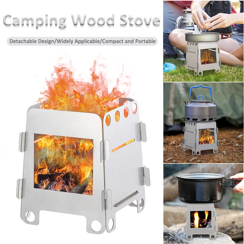 

Camping Wood Stove Stainless Steel Lightweight Heating Card Stove Outdoor Travel Picnic BBQ Portable Detachable Firewood Stove