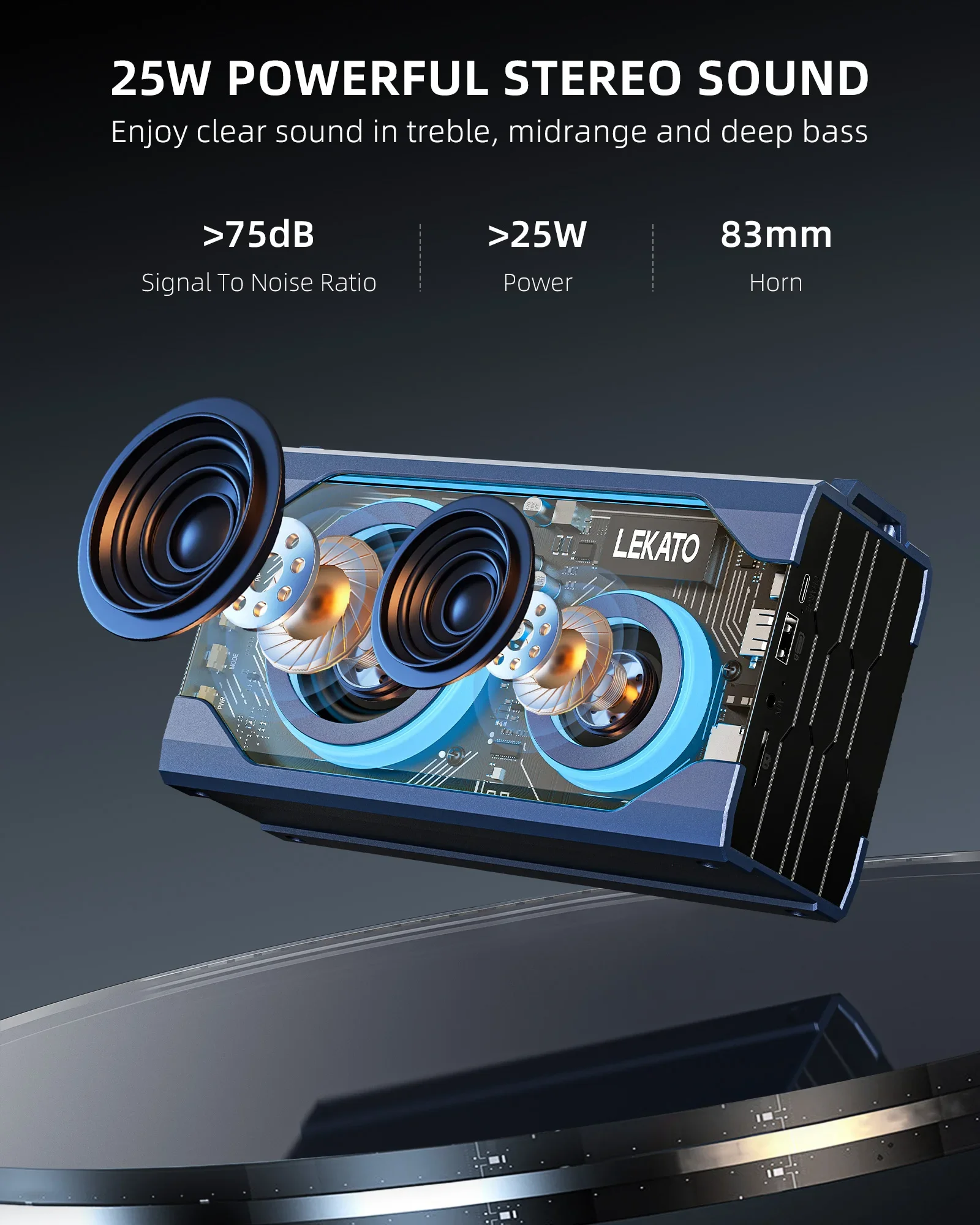 Lekato Новый 12H+ Время воспроизведения Громкий смешанный RGB-подсветка Bluetooth-динамик Прозрачные беспроводные колонки с богатыми басами 25 Вт HD Стереозвук