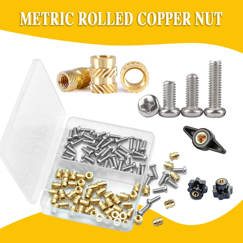 Dadi inserti filettati con set di calore in ottone/rame M2 M2.5 M3 M4 M5 M6 |   Inserti termici per stampante 3D |   Vite Phillips in acciaio inossidabile 304