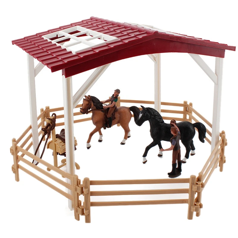 

Kids Toys Steed Model Simulated Racecourse Scene Horse Shed Fence Set Animal Figures Horse Trainer DIY Desktop Ornaments-Drop Sh