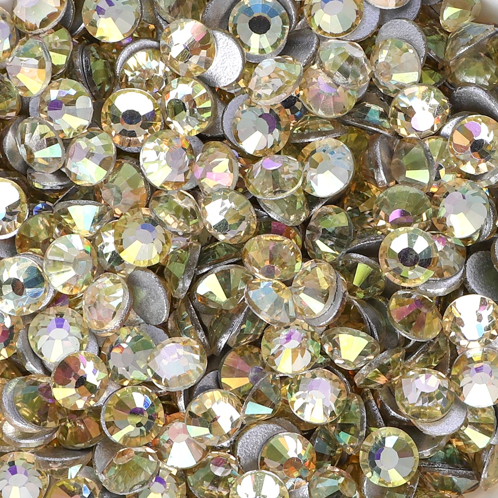 

SS3-SS30 Light Sunshine Glass Flatback Rhinestone Glitter Round Silver Bottom Glue On Stones for DIY Nail Art Clothes Decoration