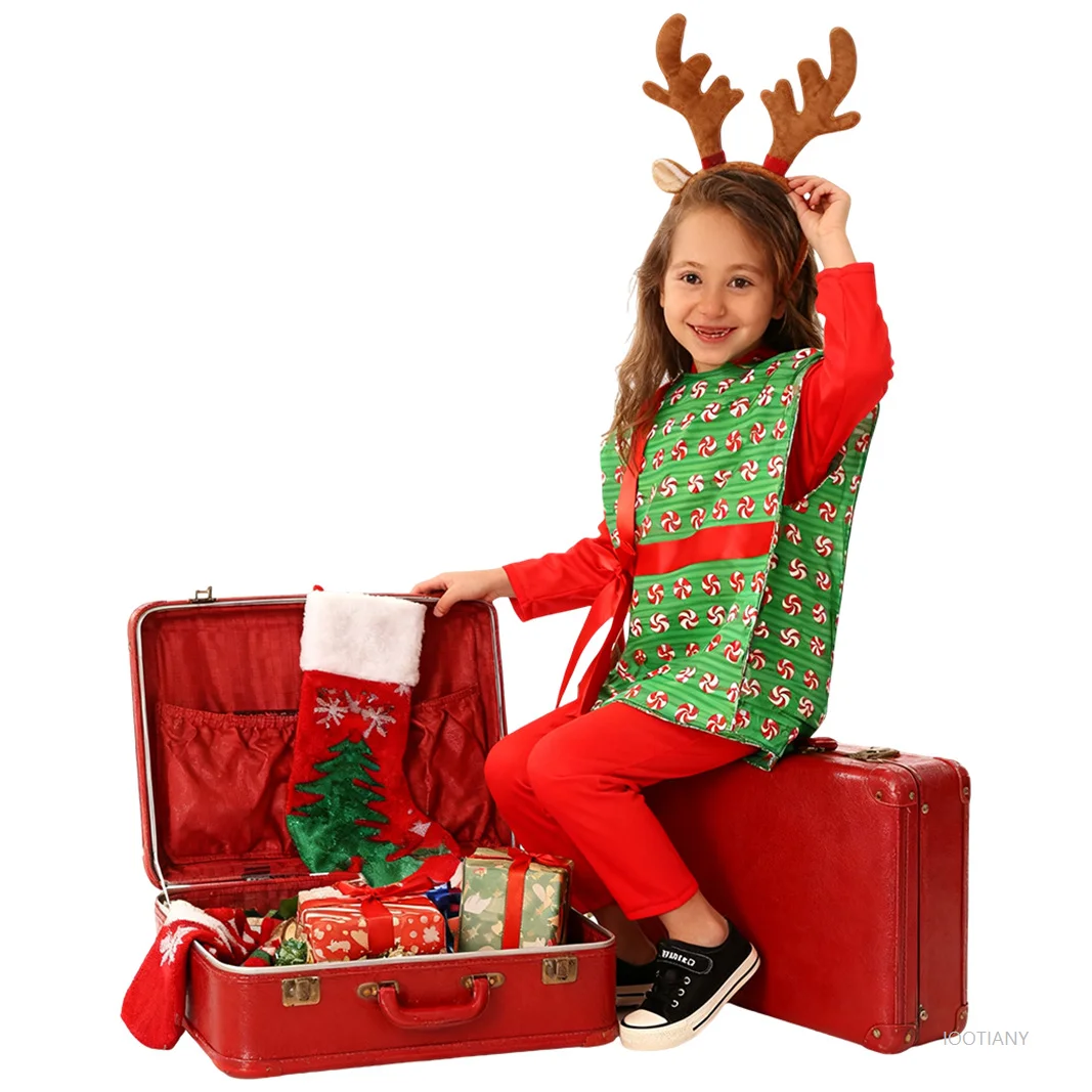 Weihnachtsfeier, Kinderkostüme, süßes Mädchen, Süßigkeiten, Geschenkbox, Kittel, Cosplay, Kindergarten, Festival, Bühnenkostüme 2026