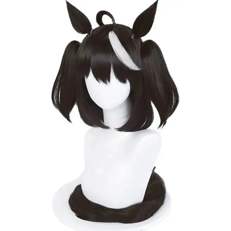 コスプレ-ムスメ-キタサン-ウマ-ブラックウィッグ-ウマ娘-プリティーダービー-コスプレ-黒白ウィッグ-前髪付き-耳付き-合成毛-ペルカス