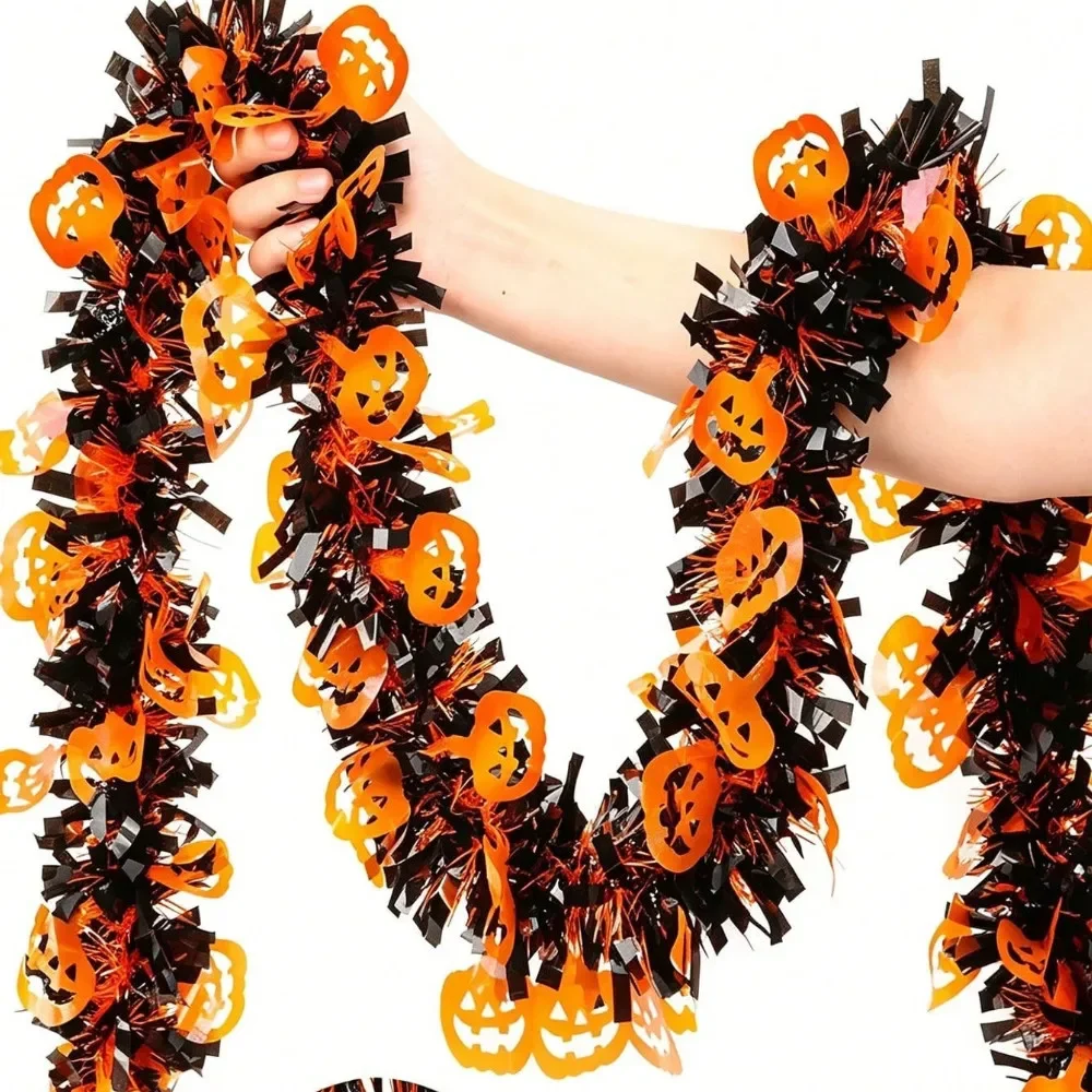 2/4M Schwarz-Orange Halloween-Girlande mit Kürbis-Ausschnitt, Gruselige Hängedekoration für Haustür, Outdoor-Halloween-Party-Zubehör – Detail 6