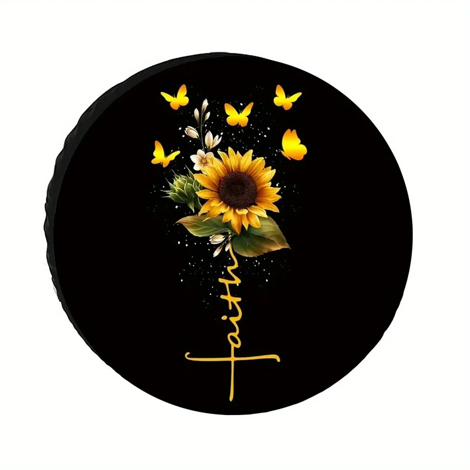 Sunflower Faith Butterfly Spare Tire Cover Waterproof Dustproof Universal Fit SUV RV