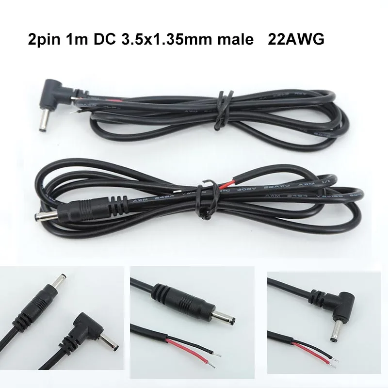 2pin DC Power 3.5x1.35mm male connector Cable 22AWG 3a Extension Cord right angel For Camera LED Lights W28