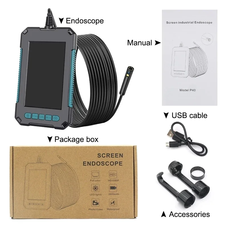 Cámara endoscópica Digital, boroscopio Industrial con lente Dual de 8mm, IP67, pantalla HD de 4,3 pulgadas, cámara de inspección de tuberías LED, Cable duro