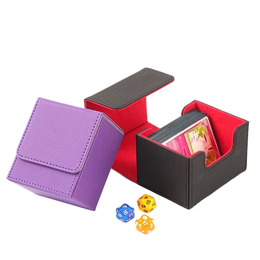 

PU Leather Card Deck Box Strong Magnet Premium Trading Card Storage Case Fits 100 single Sleeved Cards for Travel Game Cards