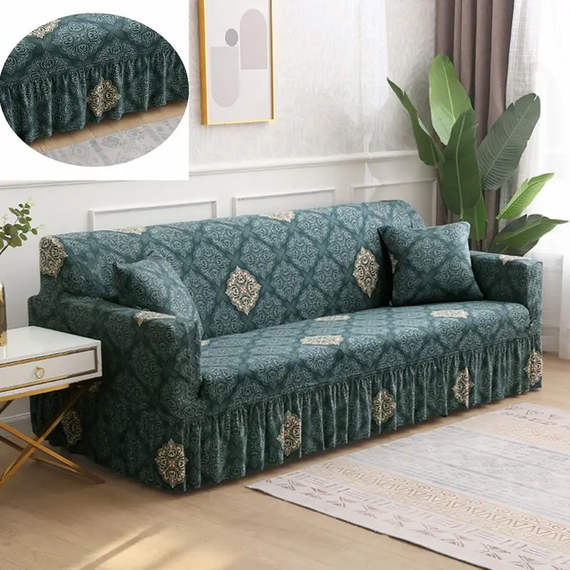 25 designs printed hem Sofa cover for 1/2/3/4 cushions sofa love seats chaise lounge Stretch pattern slipcover in living room