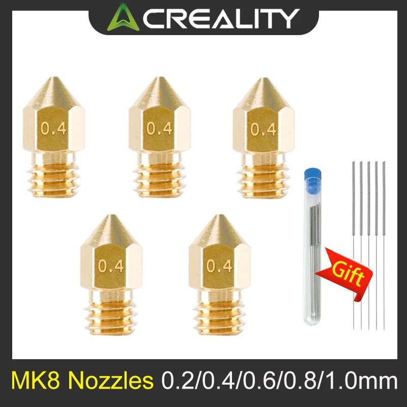 

Сопла Creality MK8, 5 шт., 0,2 мм, 0,4 мм, 0,6 мм, 0,8 мм, 1,0 мм, сопла для 3D-принтера 1,75 мм, CR10 CR10S Ender-3