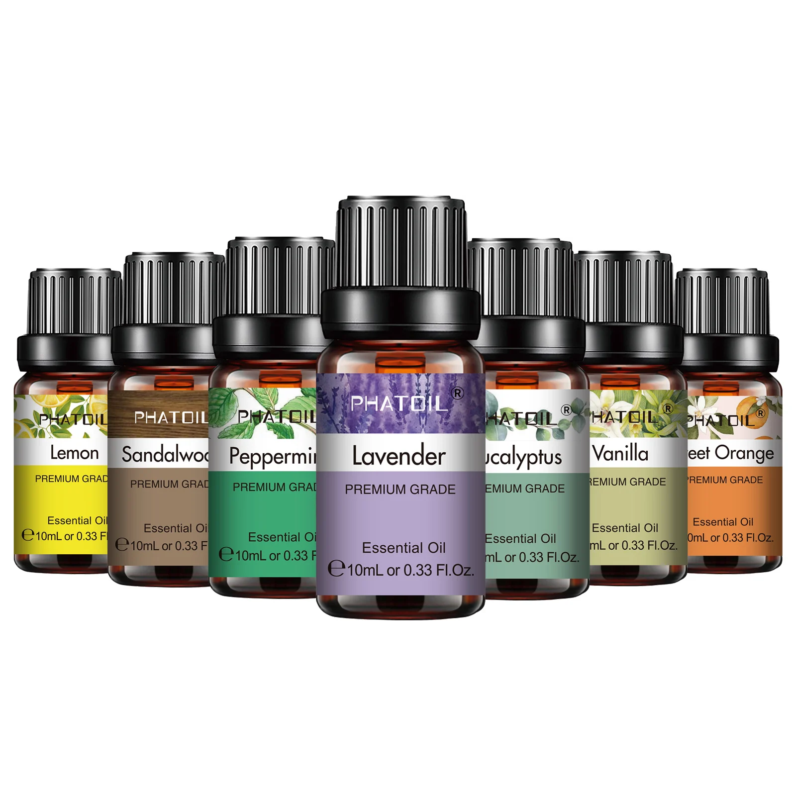 PHATOIL 10ml Pure Essential Oils Plant Aromatherapy Oils for Diffuser,Humidifier Eucalyptus Bergamot Lavender Rose Essential Oil