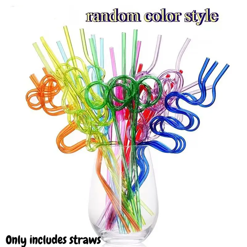 10pcs Colorful Crazy Curly Straws Assorted Shape Reusable Plastic Drinking Straws for Kids Party Birthday & Summer Pool Decor