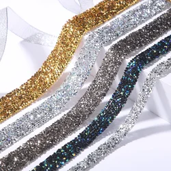 1Yard 10mm Width Rhinestone Iron on Patches for Clothing Decoration Trim Chain Crystal Appliques Sticker Stripes Diy Hole Repair