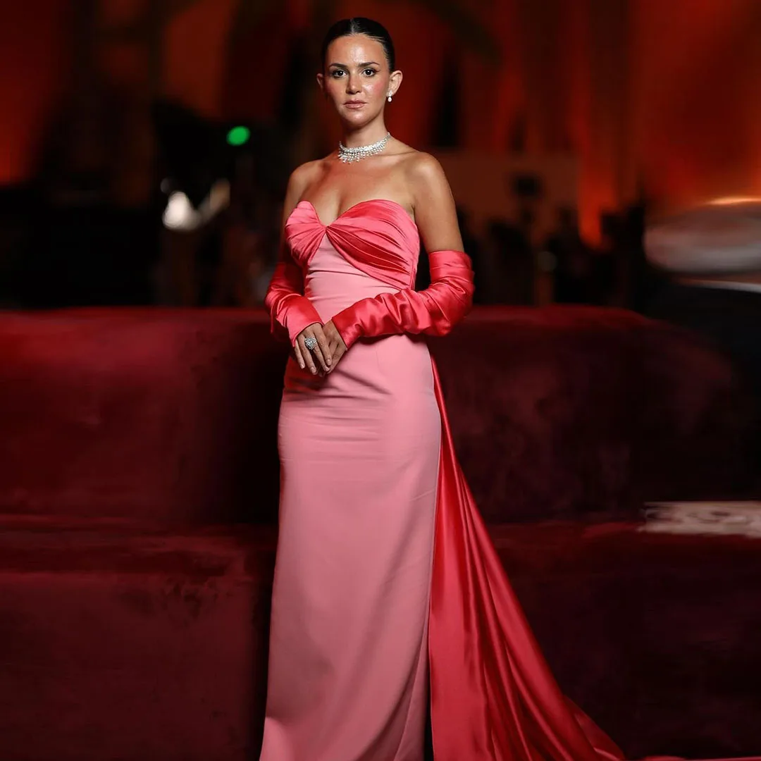 

Pretty Pink Bow Draped Back Sheath Prom Dresses Strapless Sweetheart Bespoke Evening Dress Exquisite Mermaid Formal Party Gowns