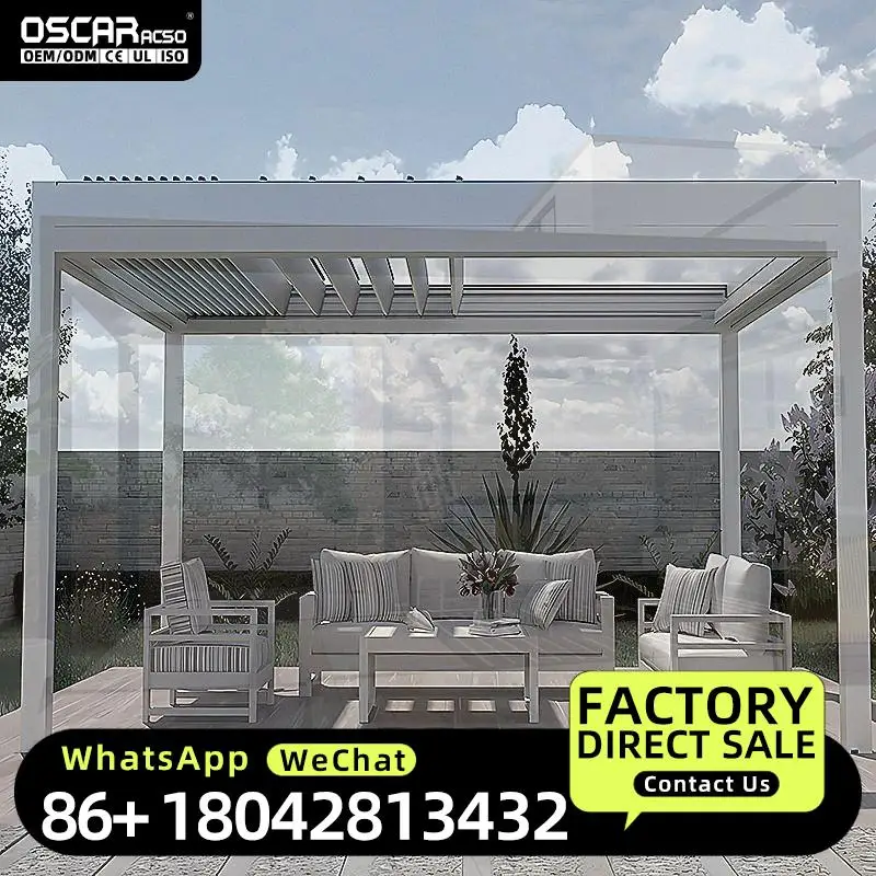 4x4 Waterproof Motorized Louvered Aluminium Sun Shade Outdoor Pavilion Roof for Garden in US and EU Pergola